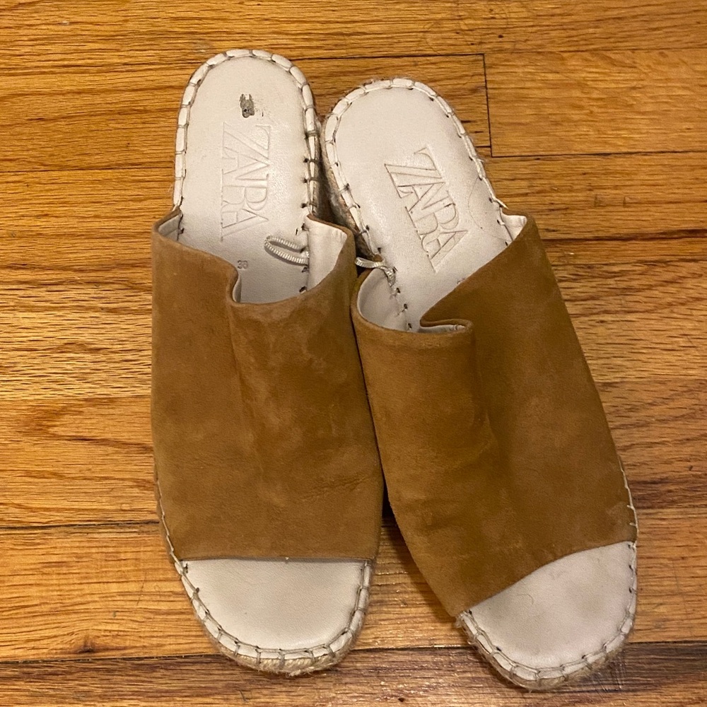 Zara Women's Brown Suede Espadrille Slides